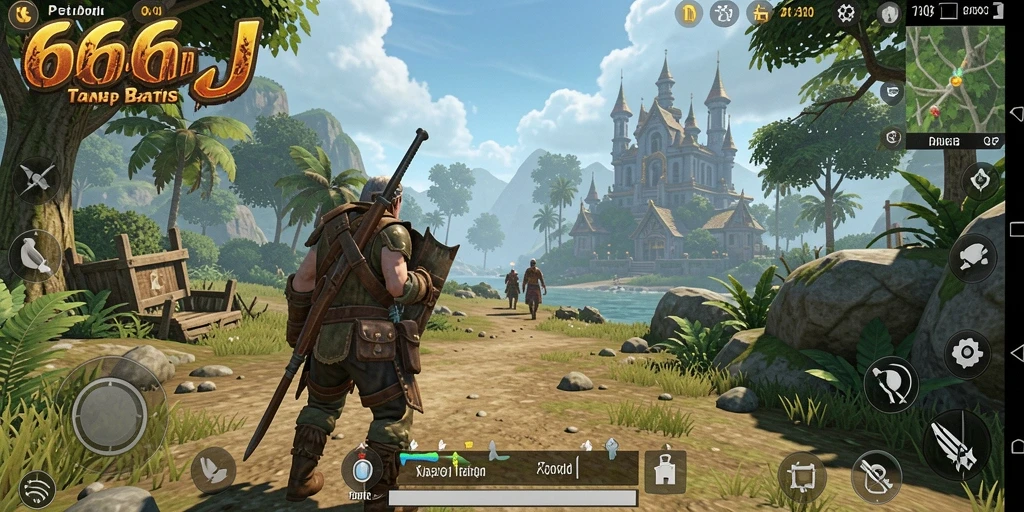 Tangkapan layar gameplay 666J yang menunjukkan eksplorasi dunia terbuka.