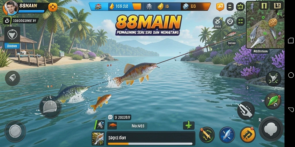 Tampilan menarik dari gameplay 88MAIN saat menangkap ikan.