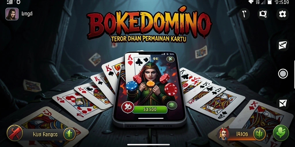 Screenshot gameplay BOKEDOMINO menampilkan suasana horror yang mencekam.