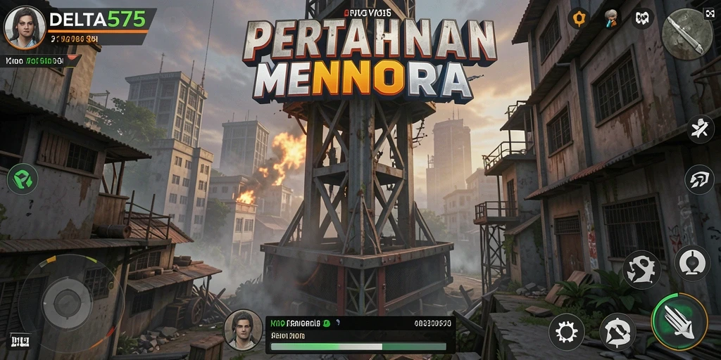 Tampilan gameplay menegangkan dari DELTA575 yang penuh strategi Tower Defense.
