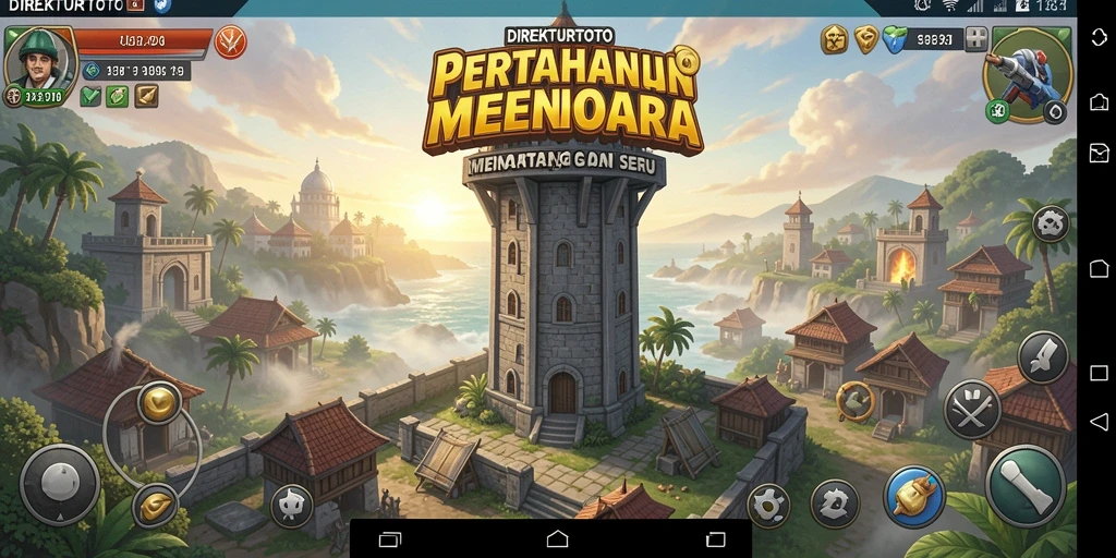 Tampilan gameplay seru di DIREKTURTOTO dengan menara melawan gelombang musuh.
