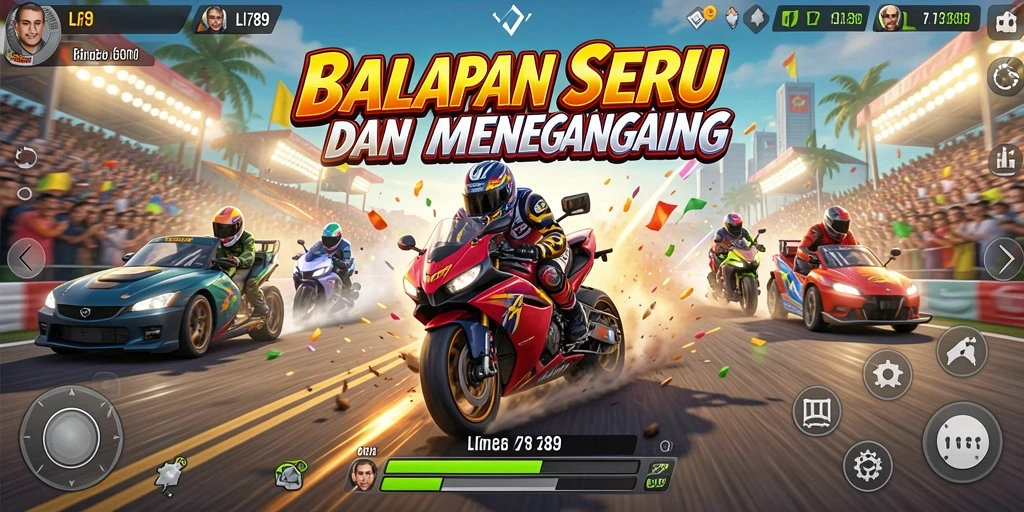 Tangkapan layar gameplay LI789 dengan aksi balapan yang seru.
