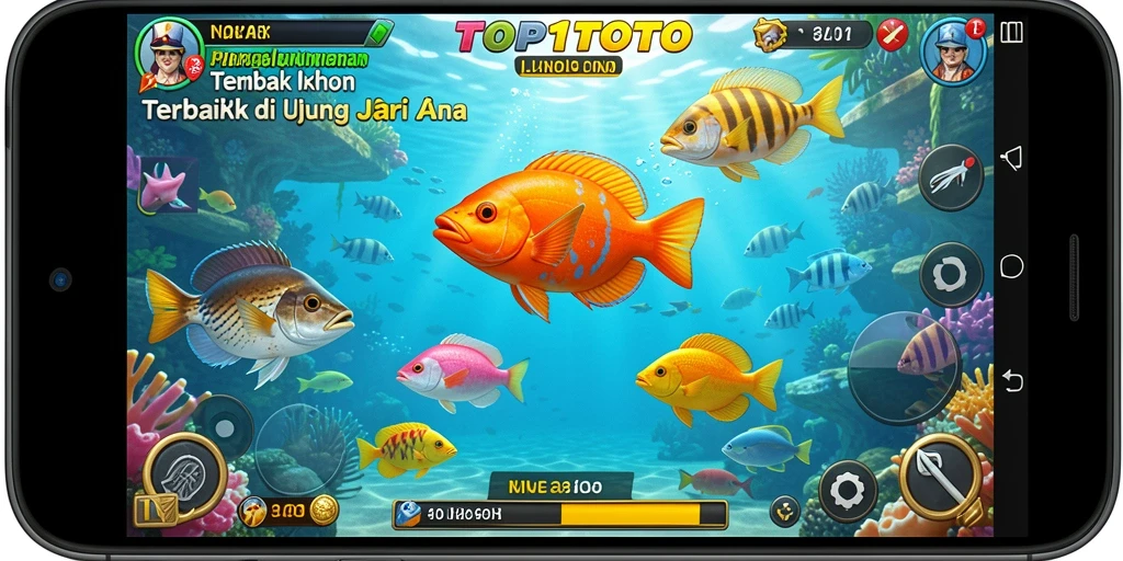 Screenshot utama TOP1TOTO menampilkan aksi menembak ikan yang seru.