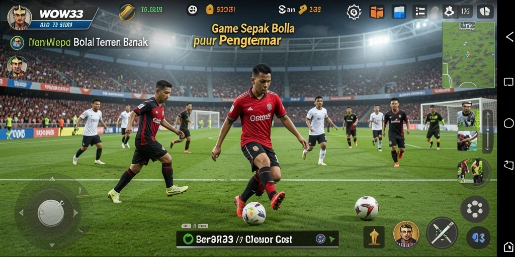 Tampilan gameplay WOW33 dengan aksi sepak bola seru.